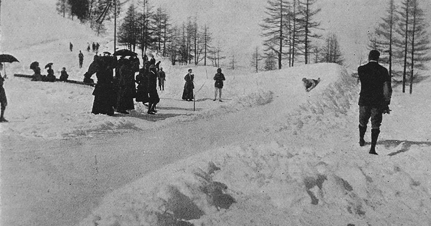 The Strand Magazine. “Tobagganing in the Engadine“ 1895 by Celia Lovejoy.